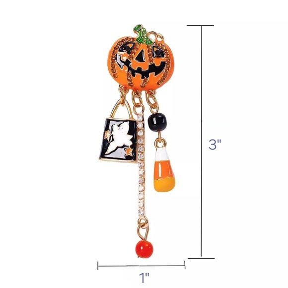 Pumpkin Halloween Ghost Candy Corn Jack-O-Lantern Rhinestone Crystal Brooch Pin - Picture 4 of 5